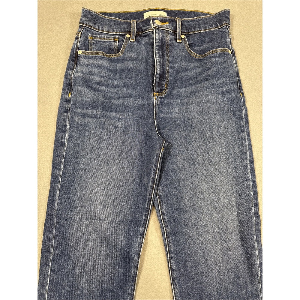 Loft Womens (4/27) Blue High Rise Slim STRAIGHT 5 Pockets Stretch Dark Wash